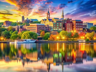 Wall Mural - Georgetown Waterfront Skyline Double Exposure, Potomac River View, Washington DC