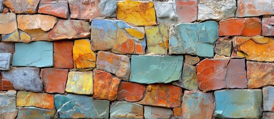 Poster - Colorful stone brick wall texture with various shapes and sizes