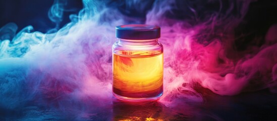 Aufkleber - Glowing jar with colorful smoke in dark atmospheric background