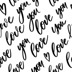 Wall Mural - romantic calligraphy seamless pattern with phrase love you. hand drawn cursive lettering phrases.