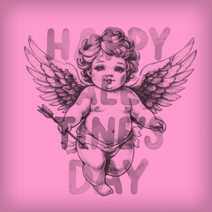 Wall Mural - valentines day card invitation with hand drawn cupid.