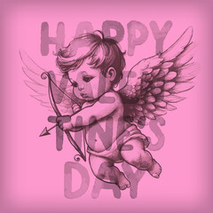 Wall Mural - valentines day card invitation with hand drawn cupid.