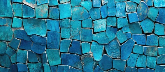 Poster - Abstract Mosaic Pattern in Shades of Blue with Irregular Tiles