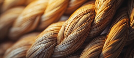 Poster - Close-up of thick braided rope texture with warm lighting.