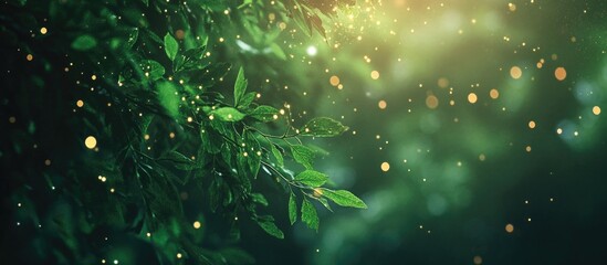 Poster - Green Leaves with Sunlight and Bokeh Effect in Forest Scene with Copy Space