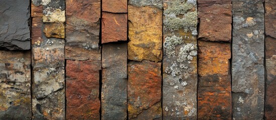 Poster - Rustic stone wall with varied textures and colors creating a natural pattern