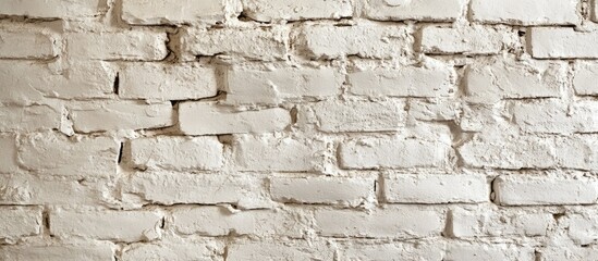 Poster - White rustic brick wall texture with uneven surface and gaps