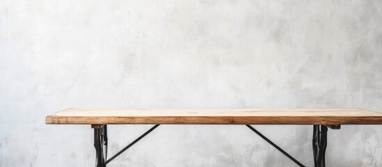 Poster - Rustic wooden table against concrete wall with copy space