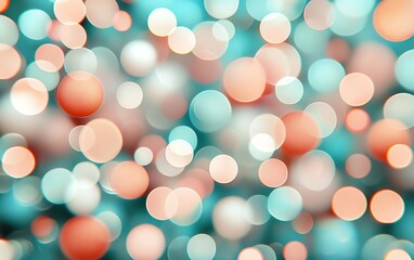 Poster - Colorful bokeh background with soft, blurred circles in teal and coral for creative projects.