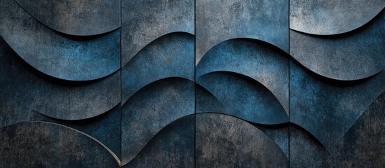 Aufkleber - Abstract 3D Metal Wave Pattern on Blue Textured Surface with Depth and Shadows