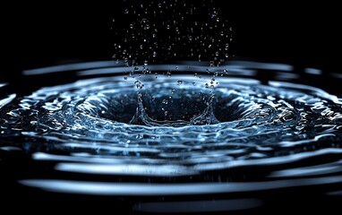 Aufkleber - Water droplet impact, ripples, dark background, splash, science