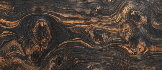 Poster - Dark Wood Texture with Natural Grain Patterns and Knots