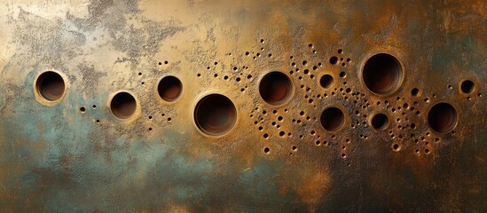 Poster - Abstract metallic surface with textured circular patterns and rust-like colors