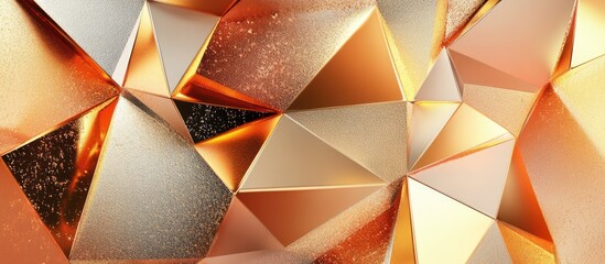 Aufkleber - Abstract geometric background with metallic gold, copper, and silver polygonal shapes.