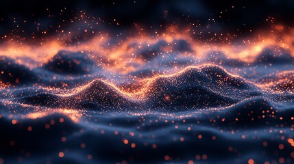 Poster - Glowing particle landscape, night scene, abstract background, digital art
