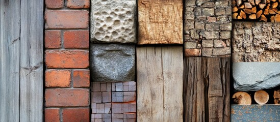Poster - Various Building Materials Textures Including Brick Wood Stone and Concrete Blocks