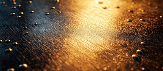 Poster - Close-up of metallic surface with condensation droplets and warm lighting