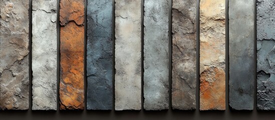 Poster - Vertical textured stone tiles in various colors and patterns