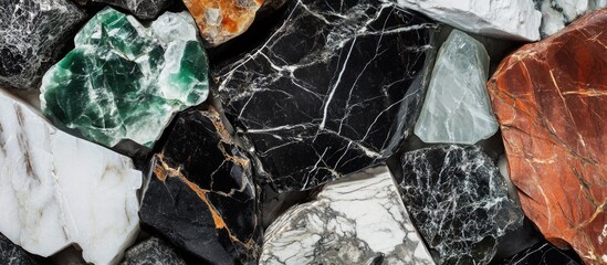 Poster - Variety of colorful marble stone textures in close-up view.