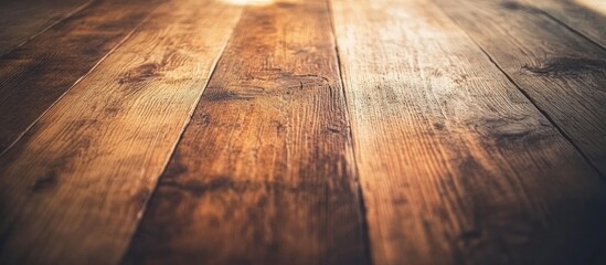 Poster - Rustic wooden floorboards background texture with warm lighting and depth perspective