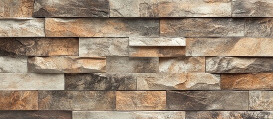 Poster - Natural stone brick wall texture with varying shades of brown and gray