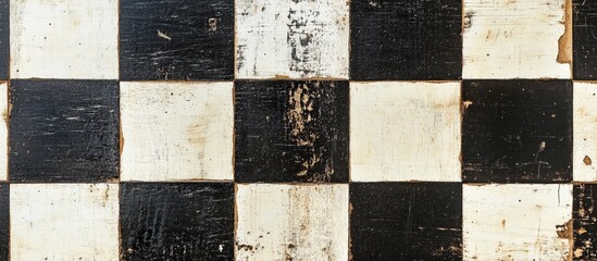 Poster - Vintage black and white checkered grunge texture background with worn details
