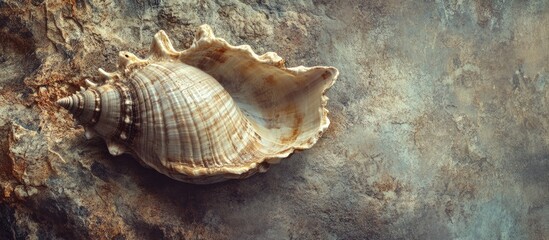Poster - Seashell on Rocky Surface with Textured Background and Copy Space