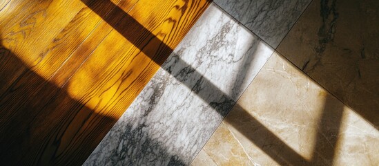 Poster - Sunlit Wooden and Marble Flooring with Shadows and Patterns