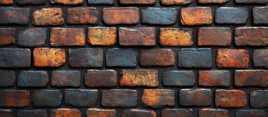Poster - Dark Weathered Brick Wall Texture with Varied Brown and Black Tones