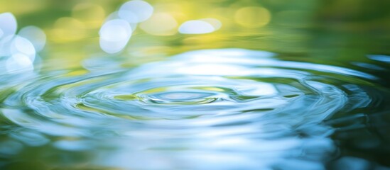 Poster - Water ripples on a pond with blurred green and yellow light reflections