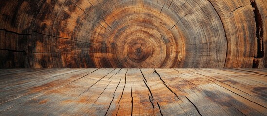 Poster - Wooden Tunnel Interior with Circular Pattern and Wooden Floorboards