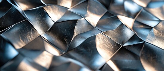 Aufkleber - Abstract close-up of interwoven metallic strips with reflective texture and light patterns