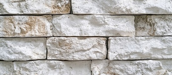 Poster - Stone brick wall texture with rough white and beige uneven surface pattern for background or design element.