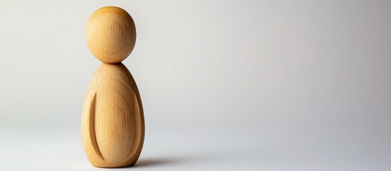 Poster - Wooden figure shaped like a human on a white gradient background with copy space