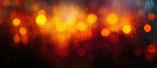 Poster - Bokeh Lights on Wet Glass with Warm Color Tones and Blurred Background