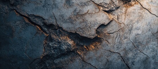 Poster - Cracked textured stone surface with intricate patterns and shadows