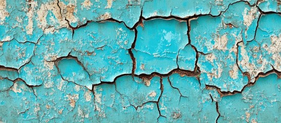 Poster - Cracked and Peeling Blue Paint on Aged Wall Surface Texture