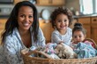 © Georgii - Mother and toddlers enjoying quality time together in the cozy kitchen