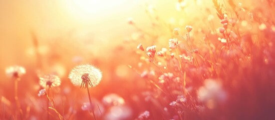 Poster - Dandelions in a Meadow with Warm Sunlight and Soft Focus