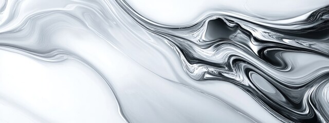 Aufkleber - Black and white abstract marble texture background with fluid patterns