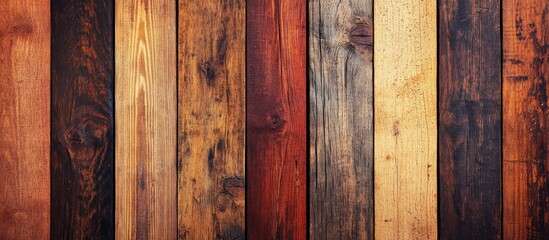 Wall Mural - Colorful wooden planks with varying textures and shades arranged vertically