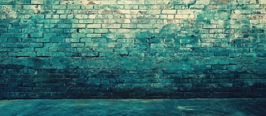 Poster - Grungy Blue Brick Wall Texture with Concrete Floor and Copy Space