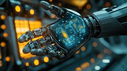 Poster - Futuristic Robotic Hand Reaching Out with Advanced Technology and Artificial Intelligence
