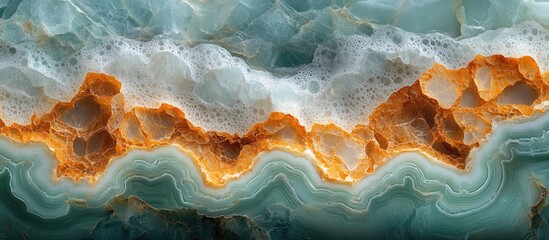 Poster - Marble Texture with Natural Aqua and Orange Veining Patterns