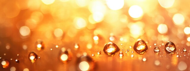 Poster - water droplets on gold background with bokeh effect and copy space
