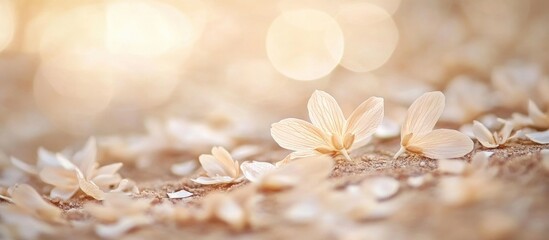 Poster - Delicate dried flowers on soft blurred background with warm lighting and bokeh effect