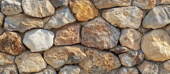 Poster - Rustic Stone Wall Texture with Varied Rock Sizes and Shapes, Horizontal Orientation