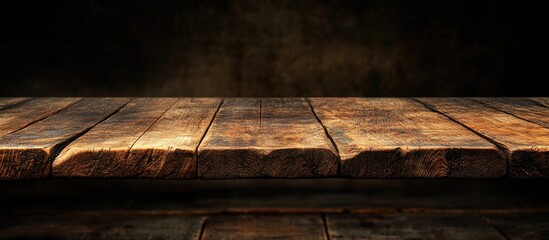 Poster - Rustic wooden table surface with dark textured background and ample copy space