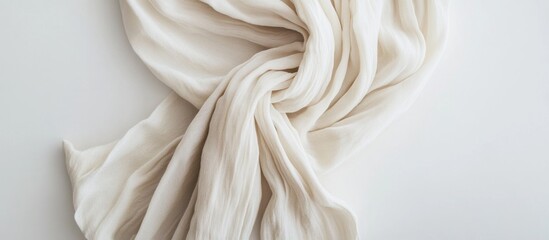 Poster - Close-up of elegant beige fabric with soft folds on white background