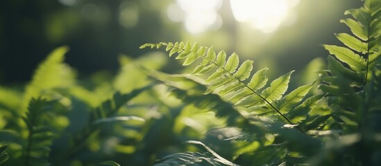 Poster - Fern leaves in sunlight with blurred natural background and soft focus.
